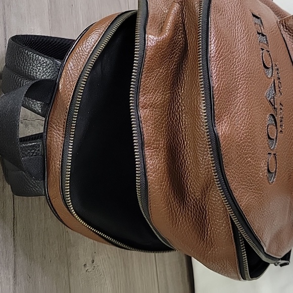 Men's Coach Brown/Black Pebble Leather Backpack F37802 - Picture 10 of 16